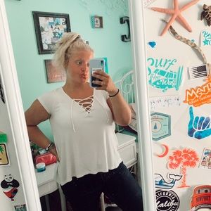 COPY - Hollister White Lace Up Ribbed T-shirt